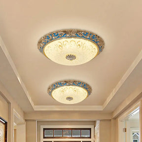 Farmhouse Led Flush Mount Ceiling Light In Textured Glass & Brass - Bowl Shape 12.5’/15’/19’