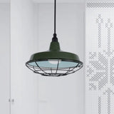 Farmhouse Metal Barn Hanging Ceiling Light - Green/Red Pendant With Wire Guard Green