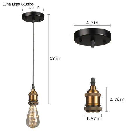 Farmhouse Metal Ceiling Pendant Light In Black - Open Bulb Hallway Hanging Lamp
