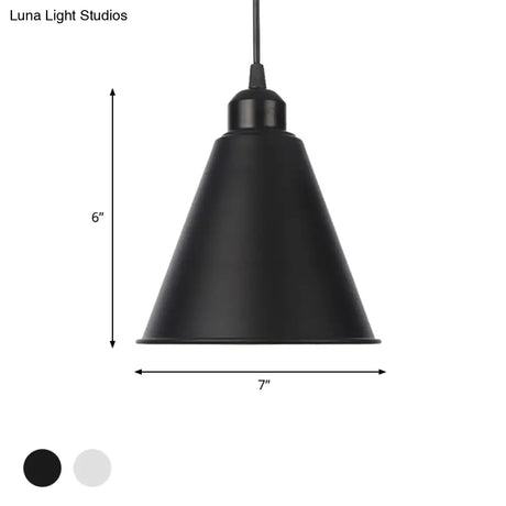 Farmhouse Pendant Light Fixture With Metal Shade - 1 Indoor Hanging In Black/White