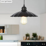 Farmhouse Pendant Light Fixture With Metal Shade - 1 Indoor Hanging In Black/White