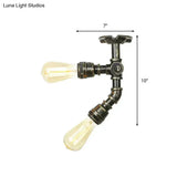 Farmhouse Semi Flush Mount Ceiling Light With Metal Piping 2 Lights Antique Brass/Silver/Bronze
