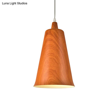 Farmhouse Style 1-Light Metal Pendant Lighting Fixture - White/Yellow/Brown Deep Cone Living Room
