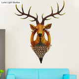 Farmhouse Style Brown Faux Deer Head Sconce Lamp - 16/21 Wide Wall Mounted With Crystal Shade