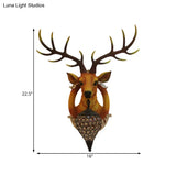 Farmhouse Style Brown Faux Deer Head Sconce Lamp - 16/21 Wide Wall Mounted With Crystal Shade