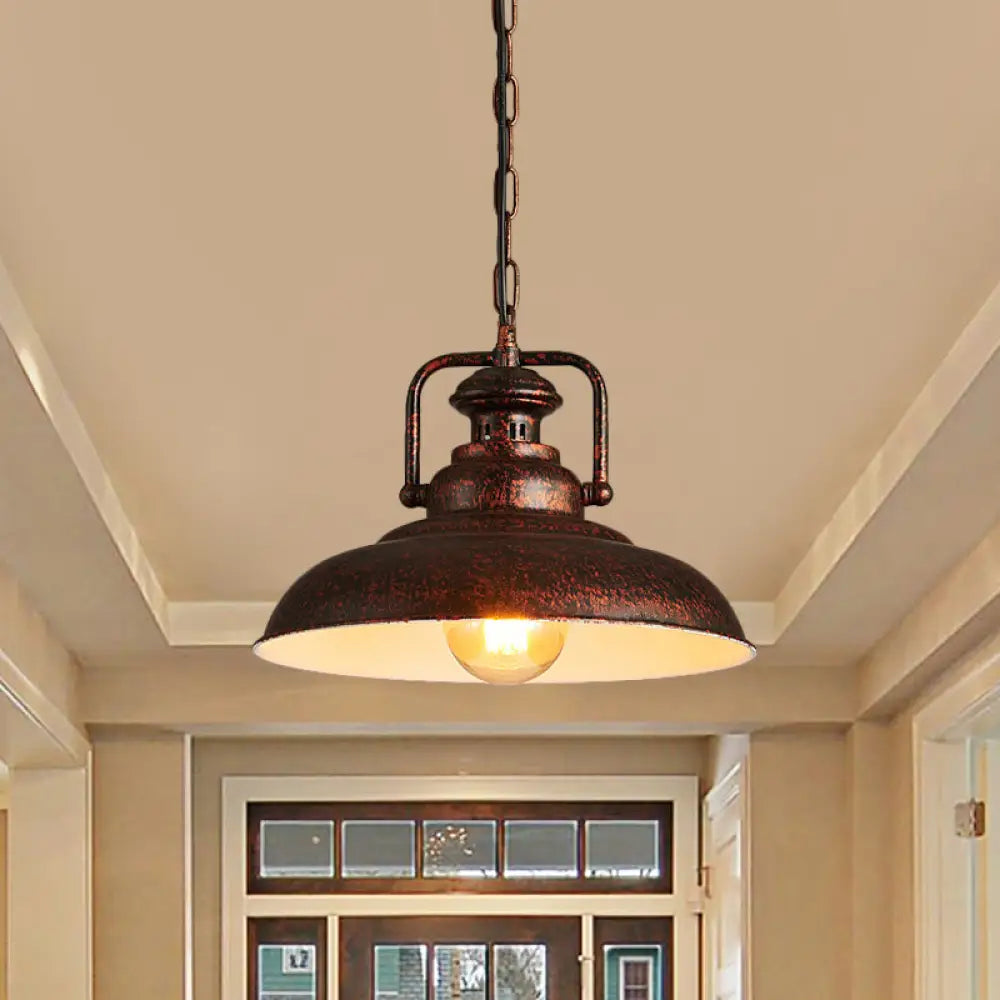 Farmhouse Style Rustic Barn Hanging Ceiling Light With Swivel Joint - Black/Rust Finish For Living