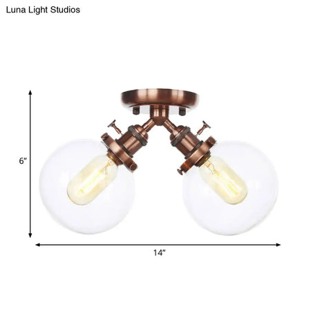 Farmhouse Style Semi Flush Ceiling Lamp - Metal And Glass With Dual Heads In Black/Bronze