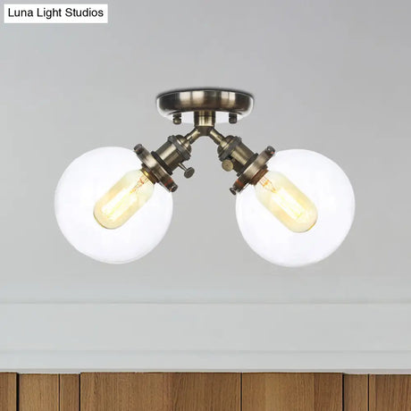 Farmhouse Style Semi Flush Ceiling Lamp - Metal And Glass With Dual Heads In Black/Bronze