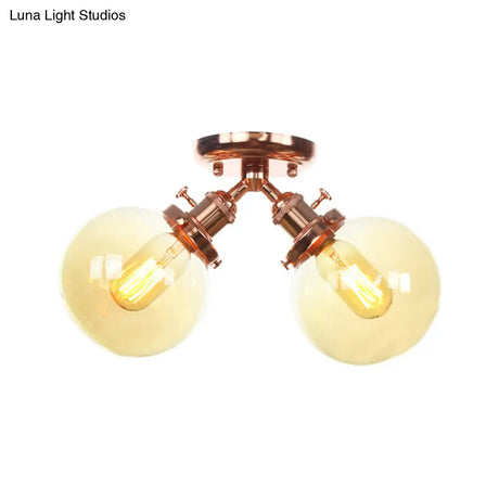 Farmhouse Style Semi Flush Ceiling Lamp - Metal And Glass With Dual Heads In Black/Bronze