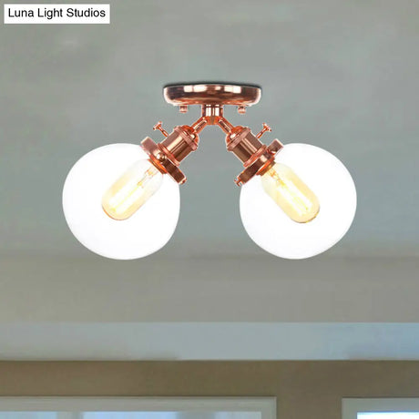 Farmhouse Style Semi Flush Ceiling Lamp - Metal And Glass With Dual Heads In Black/Bronze