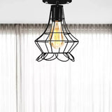 Farmhouse Style Semi Flush Mount Ceiling Light - Global/Barrel Iron With Wire Guard 1 Black Finish