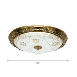 Farmhouse Textured Glass Bowl Flushmount - Led Bedroom Flush Mount Lighting In Gold With Warm/White