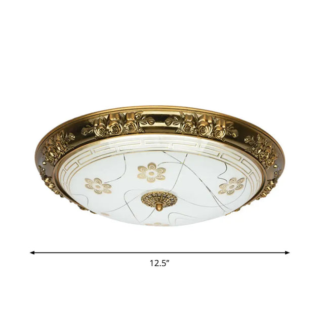 Farmhouse Textured Glass Bowl Flushmount - Led Bedroom Flush Mount Lighting In Gold With Warm/White