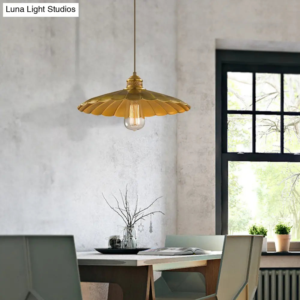 Farmhouse Vintage Style Scalloped Brass Pendant Lamp