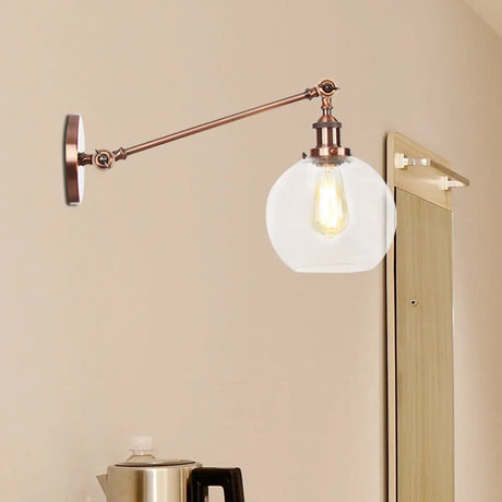 Farmhouse Wall Lighting: Clear Glass Globe 1-Light Fixture In Black/Brass/Bronze 8/12 L Copper / 12