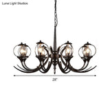 Farmhouse Wire Guard Chandelier With Curved Arm 8-Light Iron Hanging Fixture (Black)