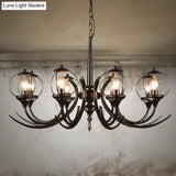 Farmhouse Wire Guard Chandelier With Curved Arm 8-Light Iron Hanging Fixture (Black)