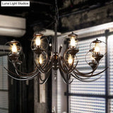 Farmhouse Wire Guard Chandelier With Curved Arm 8-Light Iron Hanging Fixture (Black)