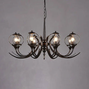 Farmhouse Wire Guard Chandelier With Curved Arm 8-Light Iron Hanging Fixture (Black) Black