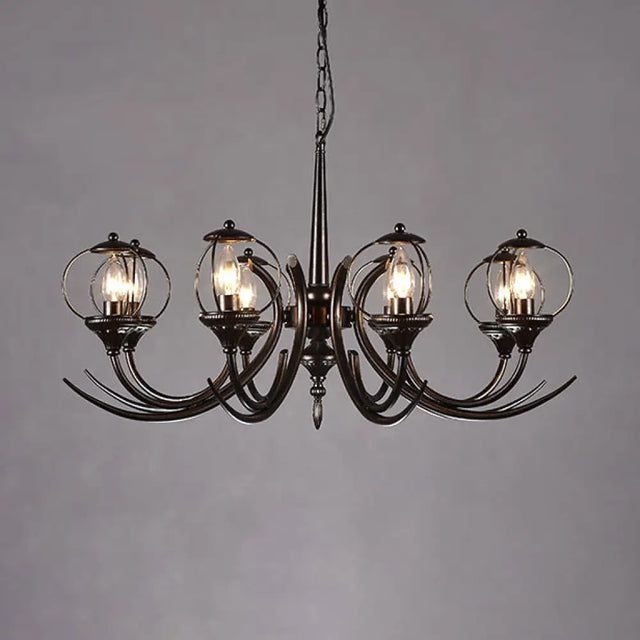 Farmhouse Wire Guard Chandelier With Curved Arm 8-Light Iron Hanging Fixture (Black) Black