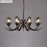 Farmhouse Wire Guard Chandelier With Curved Arm 8-Light Iron Hanging Fixture (Black)