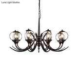 Farmhouse Wire Guard Chandelier With Curved Arm 8-Light Iron Hanging Fixture (Black)