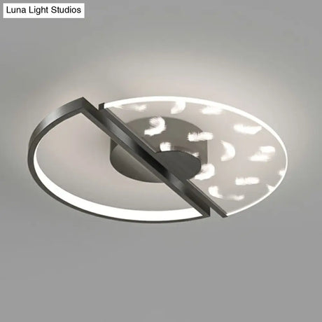 Feather Patterned Led Acrylic Ceiling Mount Flush Light Black / 18 Natural