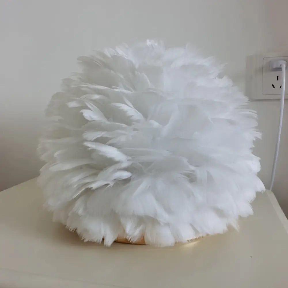 Feathered Flower Blossom Bedside Lamp - Modern Stylish Night Light (Pink/Apricot/White) White