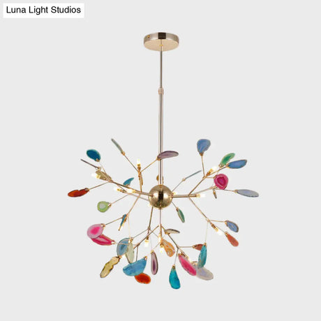 Firefly Agate Ceiling Pendant Lamp - Modern 4/16-Light Chandelier For Living Room In Blue/Green