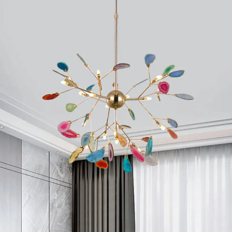 Firefly Agate Ceiling Pendant Lamp - Modern 4/16-Light Chandelier For Living Room In Blue/Green 16 /