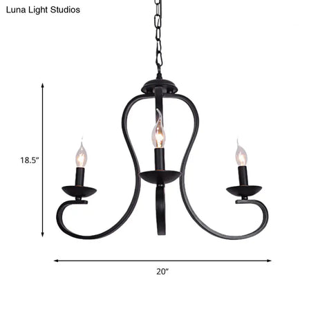 Flameless Industrial Candle Ceiling Lamp - 3/5 Bulb Metallic Hanging Light In Black For Living Room