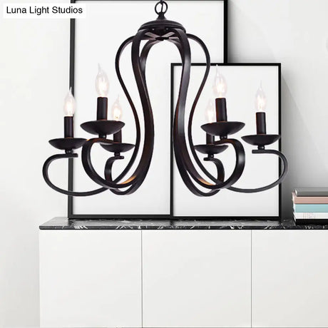 Flameless Industrial Candle Ceiling Lamp - 3/5 Bulb Metallic Hanging Light In Black For Living Room