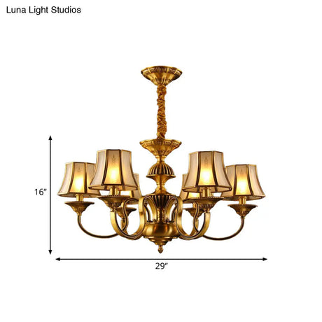 Flared Chandelier Lighting - 3/5/6 Lights Colonial Gold Finish Frosted Glass Hanging Ceiling Lamp