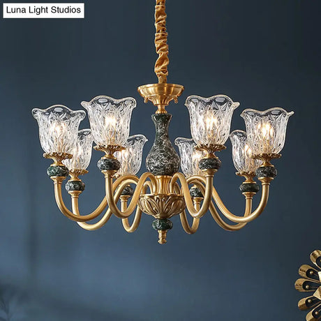 Flared Glass Chandelier Light Fixture With Ruffle Edge In Brass - Traditional Ceiling Lighting