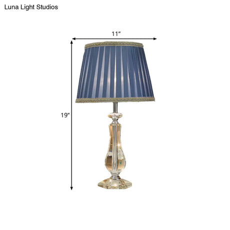 Flared/Pleated Shade Table Light: Traditional Beige/Burgundy/Sky Blue Fabric Nightstand Lamp With