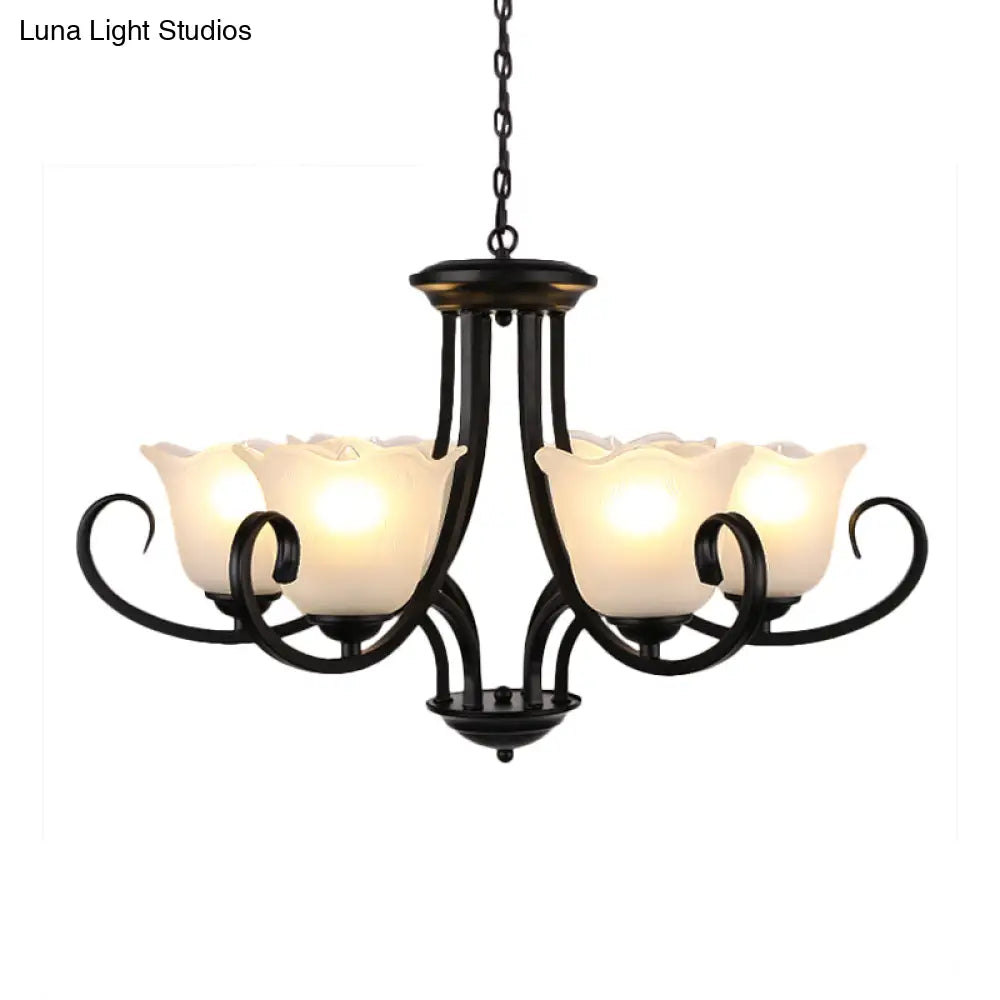 Flared Shade Frosted Glass Ceiling Lamp With Traditional Bedroom Chandelier Pendant Light - Black