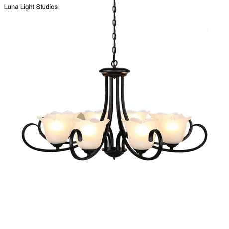 Flared Shade Frosted Glass Ceiling Lamp With Traditional Bedroom Chandelier Pendant Light - Black