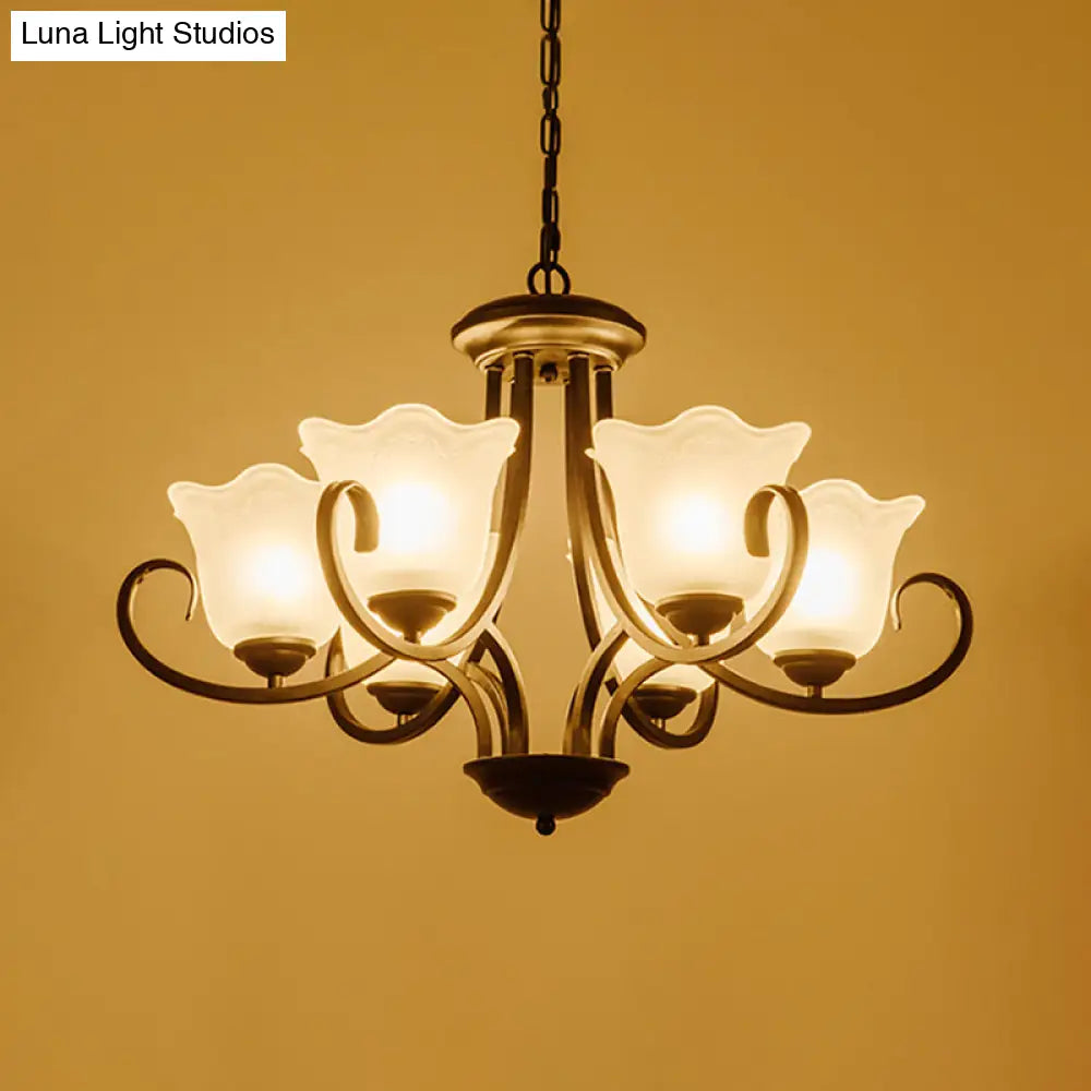 Flared Shade Frosted Glass Ceiling Lamp With Traditional Bedroom Chandelier Pendant Light - Black
