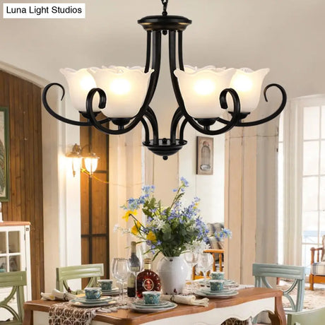 Flared Shade Frosted Glass Ceiling Lamp With Traditional Bedroom Chandelier Pendant Light - Black