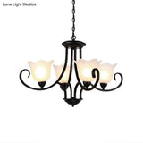 Flared Shade Frosted Glass Ceiling Lamp With Traditional Bedroom Chandelier Pendant Light - Black