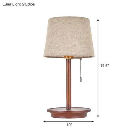 Flaxen Fabric Table Lamp With Usb Charging Port - 1-Light Bucket Pull Chain Night Light
