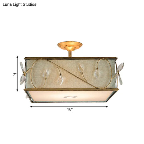 Flaxen Rustic Fabric Semi Flush Mount Ceiling Light With 3 Lights