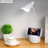 Flexible Gooseneck Led Desk Light With Pen Holder In Blue/Pink/White/Yellow Usb Charging Eye-Caring