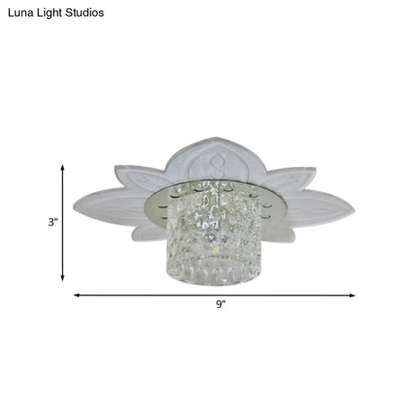 Floral Base Led Flush Mount Corridor Light With Clear Crystal Prism Cylinder