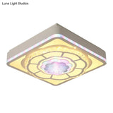 Floral Design Square Bedroom Ceiling Lamp: Crystal White Flush Mount Light Fixture With Nordic