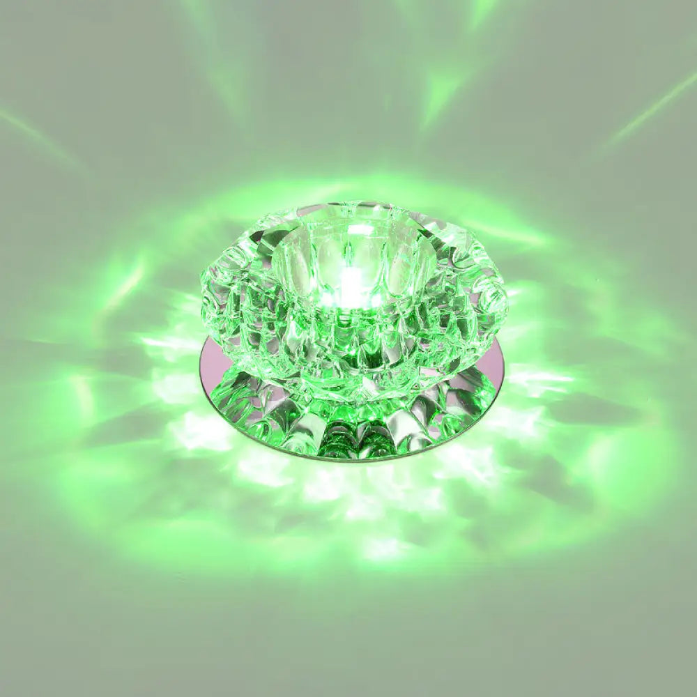 Floral Flush Mount Led Ceiling Lamp With Clear Crystal Accents - Minimalistic Stainless Steel