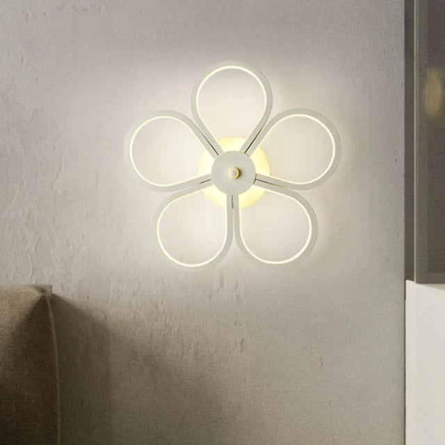 Floral Led Acrylic Wall Sconce Light Fixture White Cartoon Lighting For Bedroom