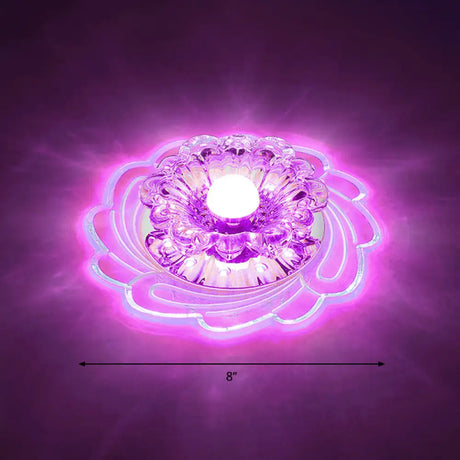 Floral Shade Crystal Led Flush Mount Lighting For Entryway - Minimalist Design Clear / Purple