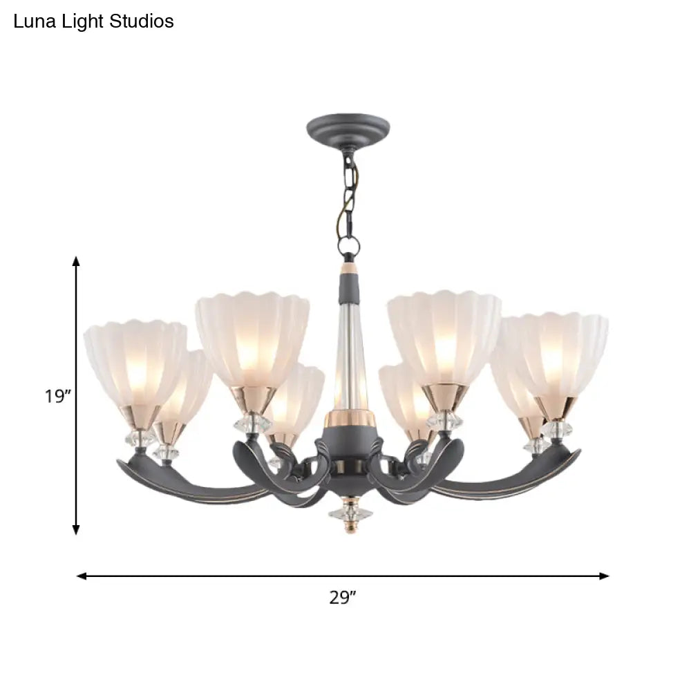 Floral Shade Opal Glass Pendant Chandelier - 6/8 Bulbs Countryside Grey Ideal For Guest Rooms