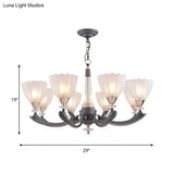 Floral Shade Opal Glass Pendant Chandelier - 6/8 Bulbs Countryside Grey Ideal For Guest Rooms
